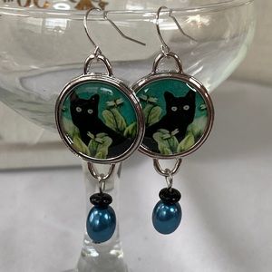 Black Cat dangling earrings
